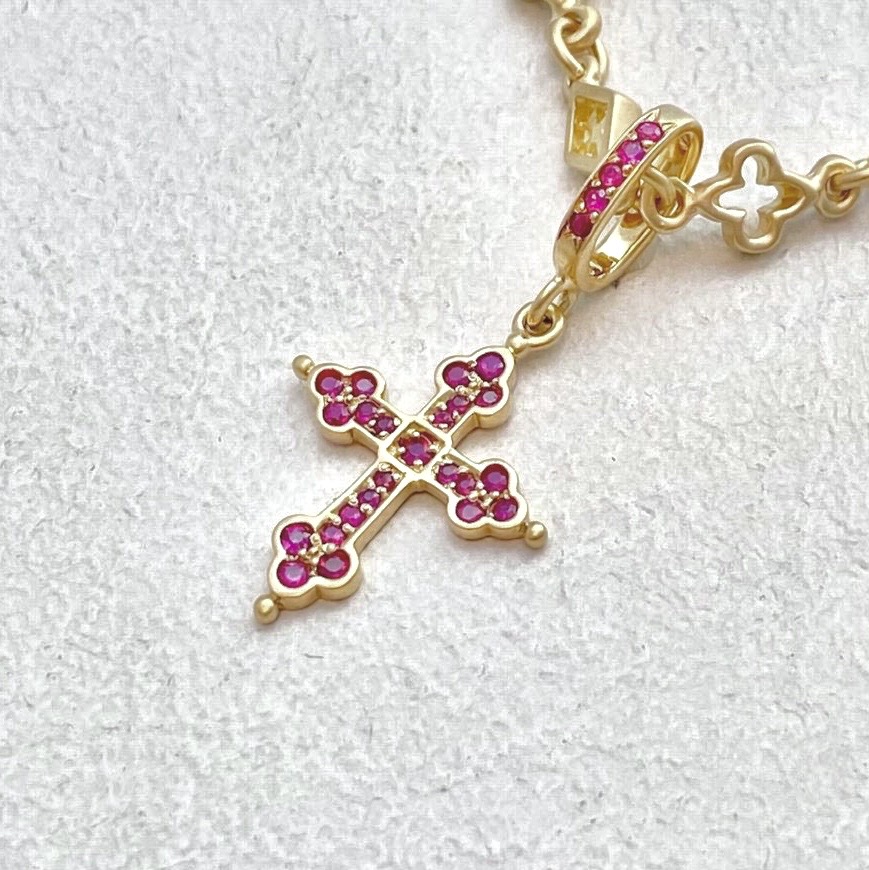 人気定番の Yellow 18k PENDANT CROSS GOTHIC MINI Gold PENDANT Ruby / アクセサリー