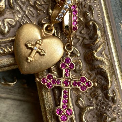 MINI GOTHIC CROSS 18k Yellow Gold PENDANT / Ruby Pendant