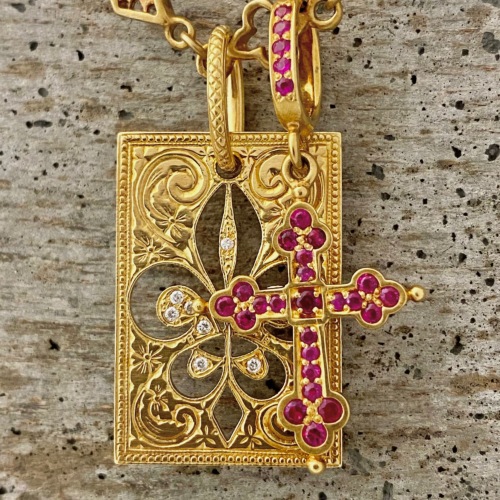 MINI GOTHIC CROSS PENDANT 18k Yellow Gold / Ruby PENDANT