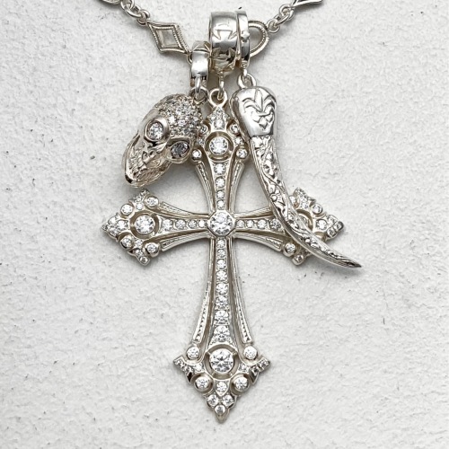 LARGE ALL PAVE FANCY GOTHIC CROSS POINTY ARMS PENDANT Silver