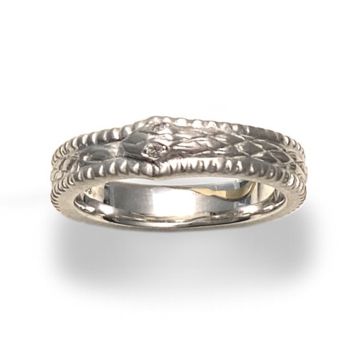 ENGRAVED SNAKE RING 18k White Gold / DIAMONDS / Large size BRIDAL
