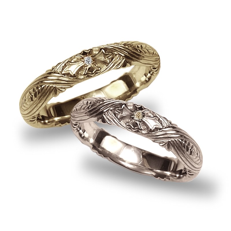 ローリーロドキン 18k MEDIUM ENGRAVED RING ダイヤモンド MEDIUM ENGRAVED RING center Diamond and Birth stone 18k White Gold