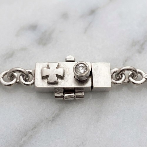 DOUBLE SIDED TINY SKULL LINK CHAIN / 18k White Gold / 19inch(47cm