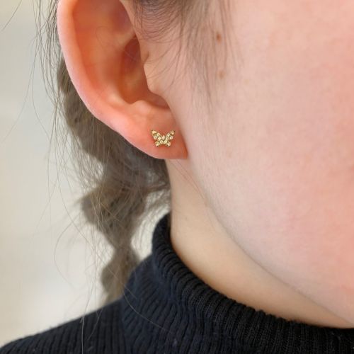 Tiny Butterfly Pierce 18k Yellow Gold / DIAMONDS pierced earrings ...