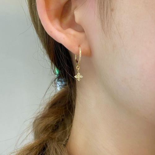 PRONG SET EARWIRES SMALL PRINCESS CROSS 18k Yellow Gold / DIAMONDS 