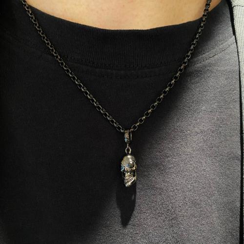 HEAVY SKULL PENDANT / SILVER / ONYX EYES / BLACK RUTHENIUM
