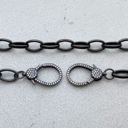 LARIAT LARGE LINKS CHAIN NECKLACE / SILVER / BLACK RUTHENIUM
