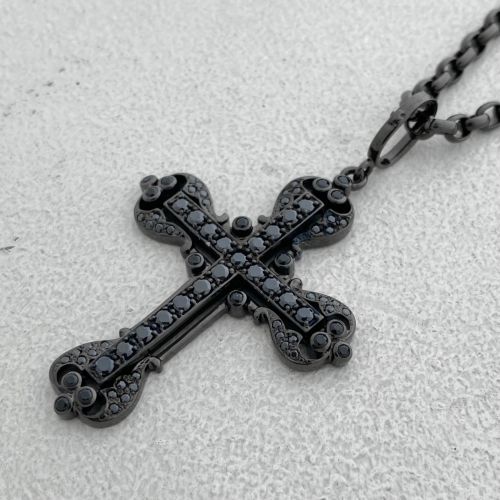 MINI VATICAN CROSS PENDANT / SILVER / BLACK ZIRCONIA / BLACK